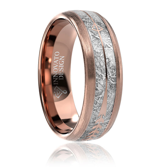 8mm Rose Gold Arrow Inlay Tungsten Ring Unisex-Rings-Innovato Design-7-Innovato Design