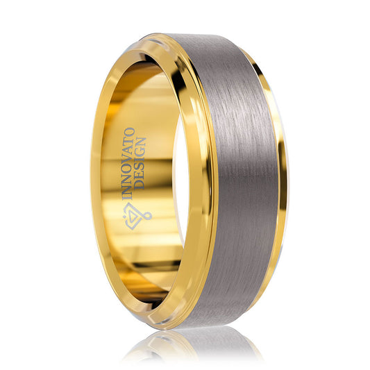 8mm Silver Matte Brushed Yellow Gold Plated Wedding Band-Rings-Innovato Design-5-Innovato Design