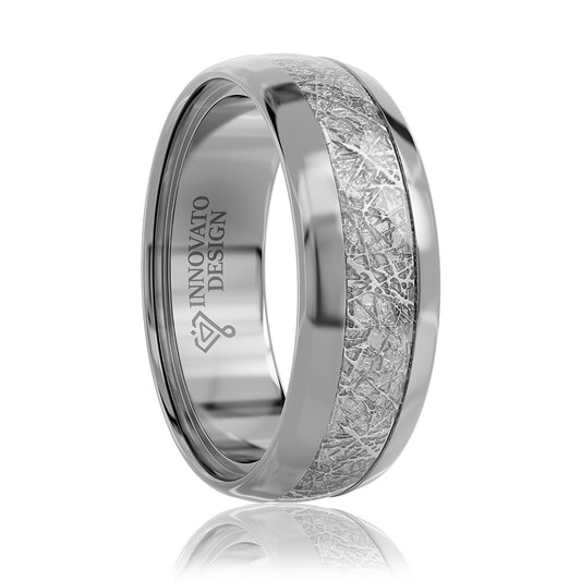 8mm Silver Tone Tungsten Meteorite Tungsten Ring-Rings-Innovato Design-5-Innovato Design