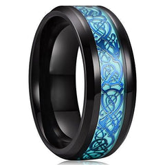 8mm Blue Celtic Dragon Luminous Glow Black Titanium Wedding Ring for Unisex-Wedding Rings-Innovato Design-7-Innovato Design