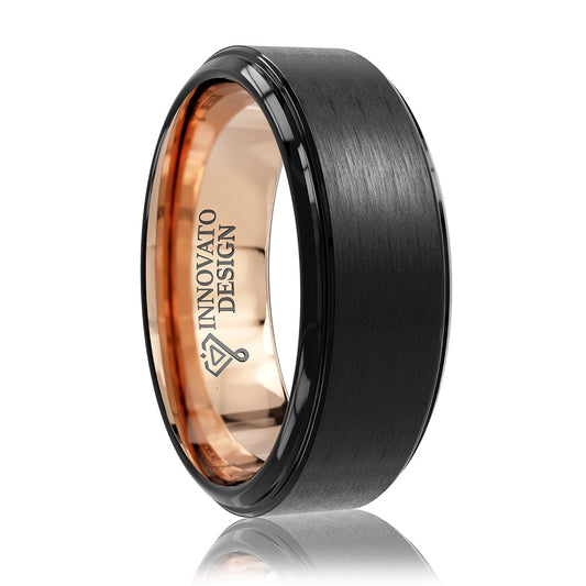 DUO Men 8 mm Black Brushed Matte Tungsten Carbide Ring Men 18K Rose Gold Gold Wedding Band Comfort Fit-Rings-Innovato Design-6.5-Innovato Design
