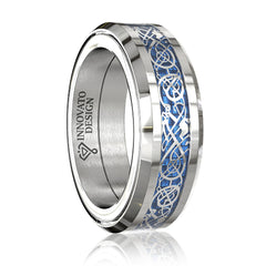 Dragon Blue Inlay Tungsten Spinner Wedding Band Ring-Rings-Innovato Design-Silver-7-Innovato Design