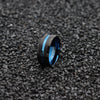 Men 10mm Black Matte Finish Tungsten Carbide Ring Blue Beveled Edge Wedding Band-Rings-Innovato Design-7-Innovato Design