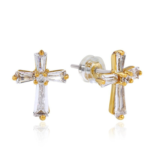 Men's Stainless Steel Stud Earrings Gold Silver Tone Cross-Earrings-Innovato Design-Gold-Innovato Design