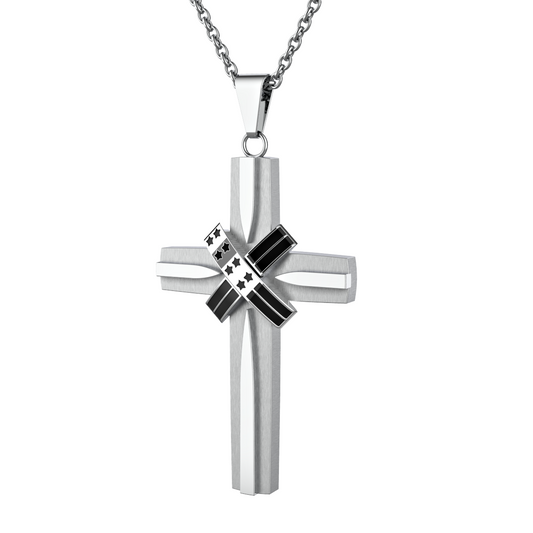 American Flag Patriotic Cross Pendant Necklace - Engraved "In God We Trust" and 24" Chain-Necklaces-Innovato Design-Silver-Innovato Design