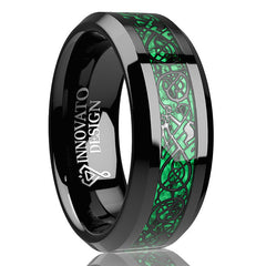 Men's 8mm Green Carbon Fiber Black Celtic Dragon Tungsten Carbide Ring Comfort Fit Wedding Band-Rings-Innovato Design-5.5-Innovato Design