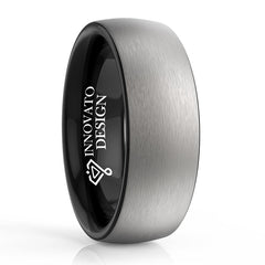 8mm Men Brushed Matte Silver Outer Band and Polished Black Interior Tungsten Carbide Ring-Rings-Innovato Design-5-Innovato Design