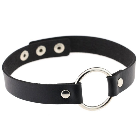 Women's Alloy Leather Necklace Glass Choker Collar Black Silver Tone Adjustable-Necklaces-Innovato Design-Black-Innovato Design