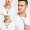 Men’s Stainless Steel Two-Tone Jesus Cross Pendant on Byzantine Chain Necklace-Necklaces-Innovato Design-Silver-20inch-Innovato Design