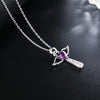 Angelic Sterling Silver Winged Crystal Heart Cross Pendant Necklace-Necklaces-Innovato Design-Purple-Innovato Design