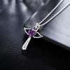 Angelic Sterling Silver Winged Crystal Heart Cross Pendant Necklace-Necklaces-Innovato Design-Purple-Innovato Design