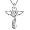 Angelic Sterling Silver Winged Crystal Heart Cross Pendant Necklace-Necklaces-Innovato Design-White-Innovato Design
