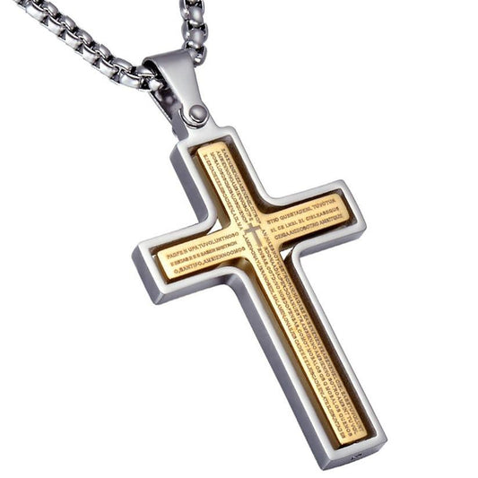Two Tone Stainless Steel Cross Christian Pendant Necklace-Necklaces-Innovato Design-Gold-24inch-Innovato Design