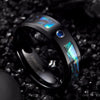 8mm Black Tungsten Carbide in Abalone Shell Inlay with Cubic Zirconia Wedding Band-Rings-Innovato Design-7-Innovato Design