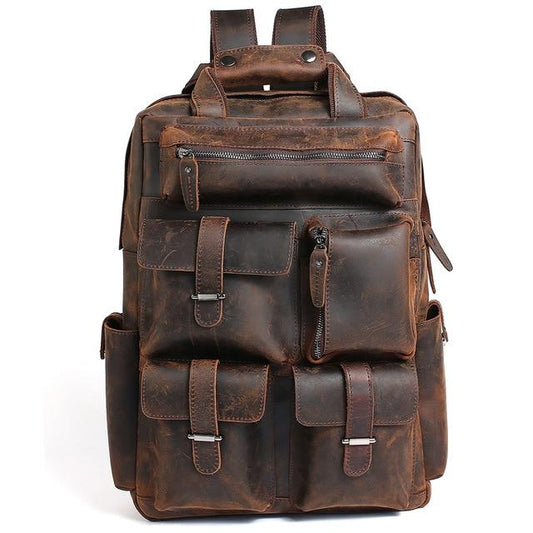 Brown Genuine Leather 15.6 Inch Travel Backpack 20 to 35 Litre-Canvas and Leather Backpack-Innovato Design-Innovato Design