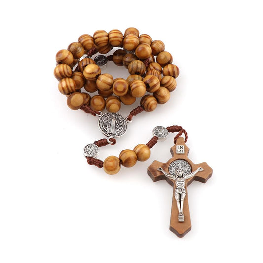 Wooden Beaded Rosary Crucifix of St. Benedict Pendant Necklace-Necklaces-Innovato Design-Innovato Design