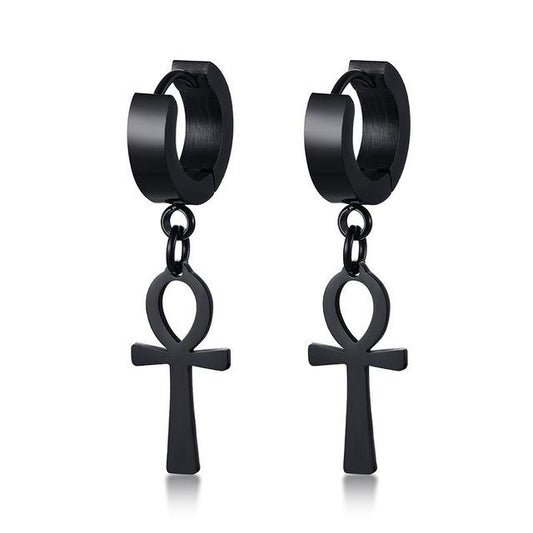 Drop Ankh Egyptian Cross Hoop Earrings in 3 Different Colors-Earrings-Innovato Design-Black-Innovato Design