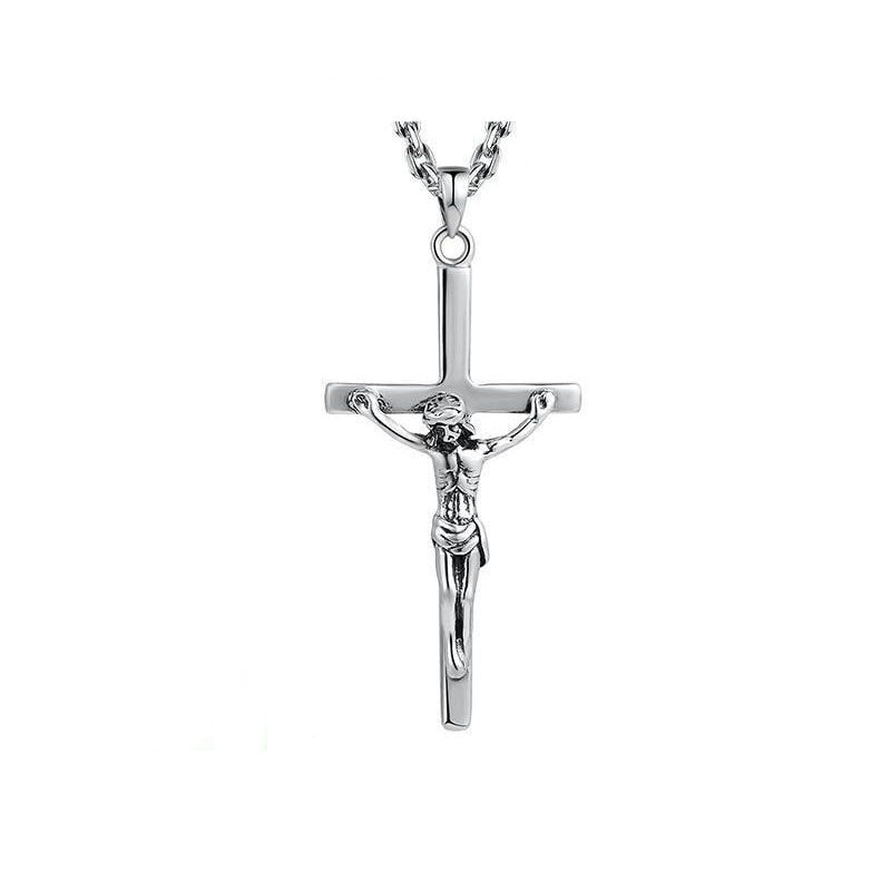 アクセサリー vintage silver925 Jesus cross necklace Real Solid 925 Sterling Silver Mens Cross Jesus Piece