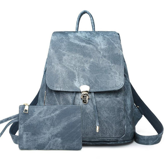 Vintage Faux Leather 36 to 55 Litre Backpack with Free Size Pouch for Women-Denim Backpacks-Innovato Design-Blue-Innovato Design