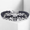 Men's Stainless Steel and Lava Rock Black Skull Beaded Bracelet-Skull Bracelet-Innovato Design-Alfa-Innovato Design