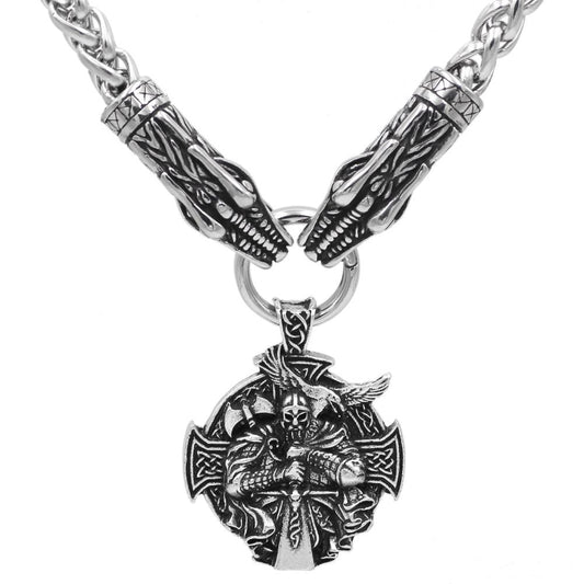 Norse Snake Chain Necklace with Thor's Hammer, Wolf and Worrier Pendant-Necklaces-Innovato Design-Warrier-20-Innovato Design