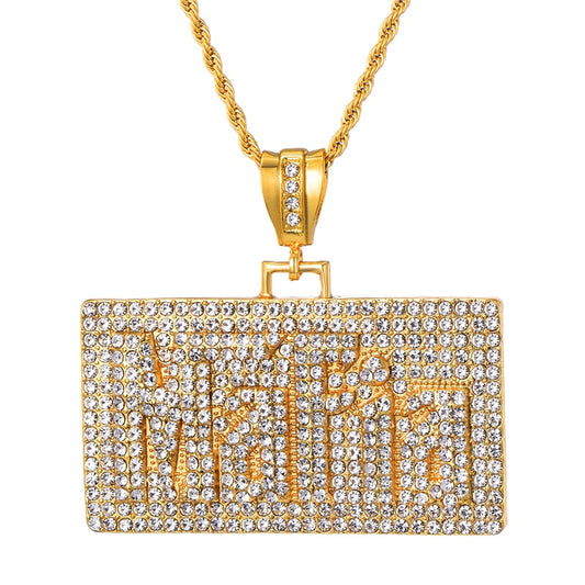 "Mafia" Square Bling Rhinestone-Studded Fashion Hip-Hop Pendant Necklace-Necklaces-Innovato Design-Innovato Design