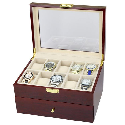 Dark Brown Wood Finish Watch Case Display 2 Layer Storage-Watch Box-Innovato Design-Innovato Design