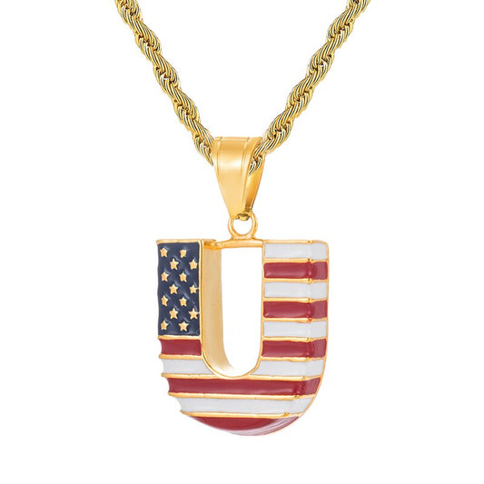 U-Shape American Flag Bling Stainless Steel Hip-hop Pendant Necklace-Necklaces-Innovato Design-Innovato Design