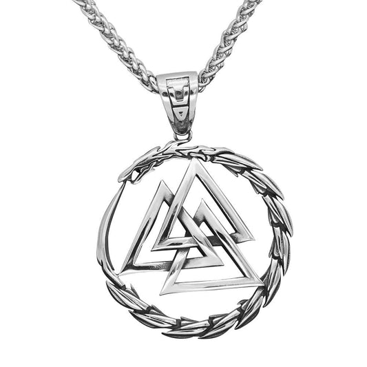 Viking's Valknut Amulet Pendant Necklace with Byzantine Chain-Necklaces-Innovato Design-Byzantine-20-Innovato Design