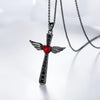 Black Wings Ruby Heart Cross Pendant and Chain Necklace-Necklaces-Innovato Design-Innovato Design