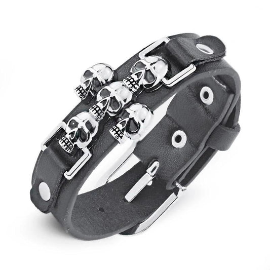 Black Leather Belt Gothic Skull Bracelet-Skull Bracelet-Innovato Design-Innovato Design