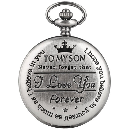 "To My Son, Never Forget That I Love You" Retro Engraved Quartz Pocket Watch-Pocket Watch-Innovato Design-Black-Innovato Design
