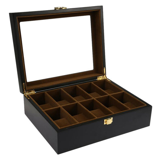 Black Wooden Watch Box Jewelry and Watch Organizer 10 Grids-Watch Box-Innovato Design-Innovato Design