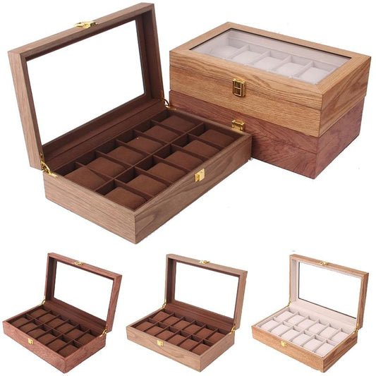 Brown Luxury 12 Grids Solid Wood Watch Storage Box-Watch Box-Innovato Design-Beige-Innovato Design