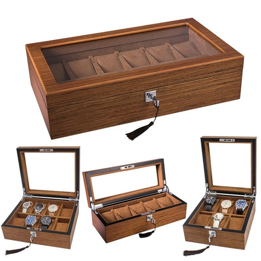 Brown and Black Handmade Wood Watch Storage Box with Key Locker-Watch Box-Innovato Design-5 grids-Innovato Design