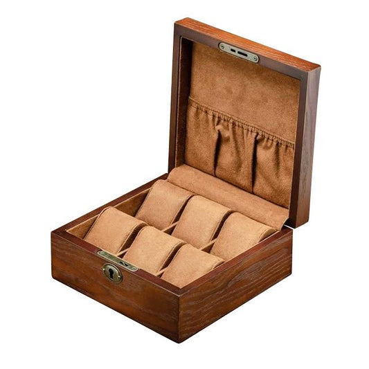Brown Retro Wooden Watch and Jewelry Storage Box with Key-Watch Box-Innovato Design-Square-Innovato Design