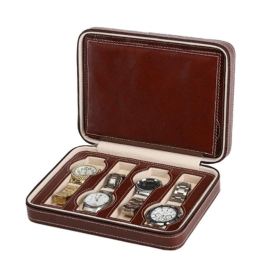 Brown Leather Watch Zippered Box Storage-Watch Box-Innovato Design-Innovato Design