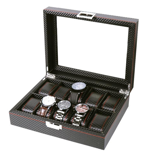 Black Leather 10 Grids Wristwatch Storage Box for Men-Watch Box-Innovato Design-Innovato Design