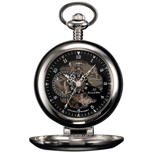 Silver Steel Alloy Pocket Watch with Intricate Carved Back Case-Pocket Watch-Innovato Design-Innovato Design