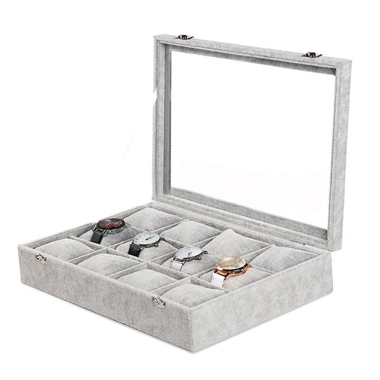 Gray Velvet Watch and Jewelry Display Storage Box-Watch Box-Innovato Design-Innovato Design