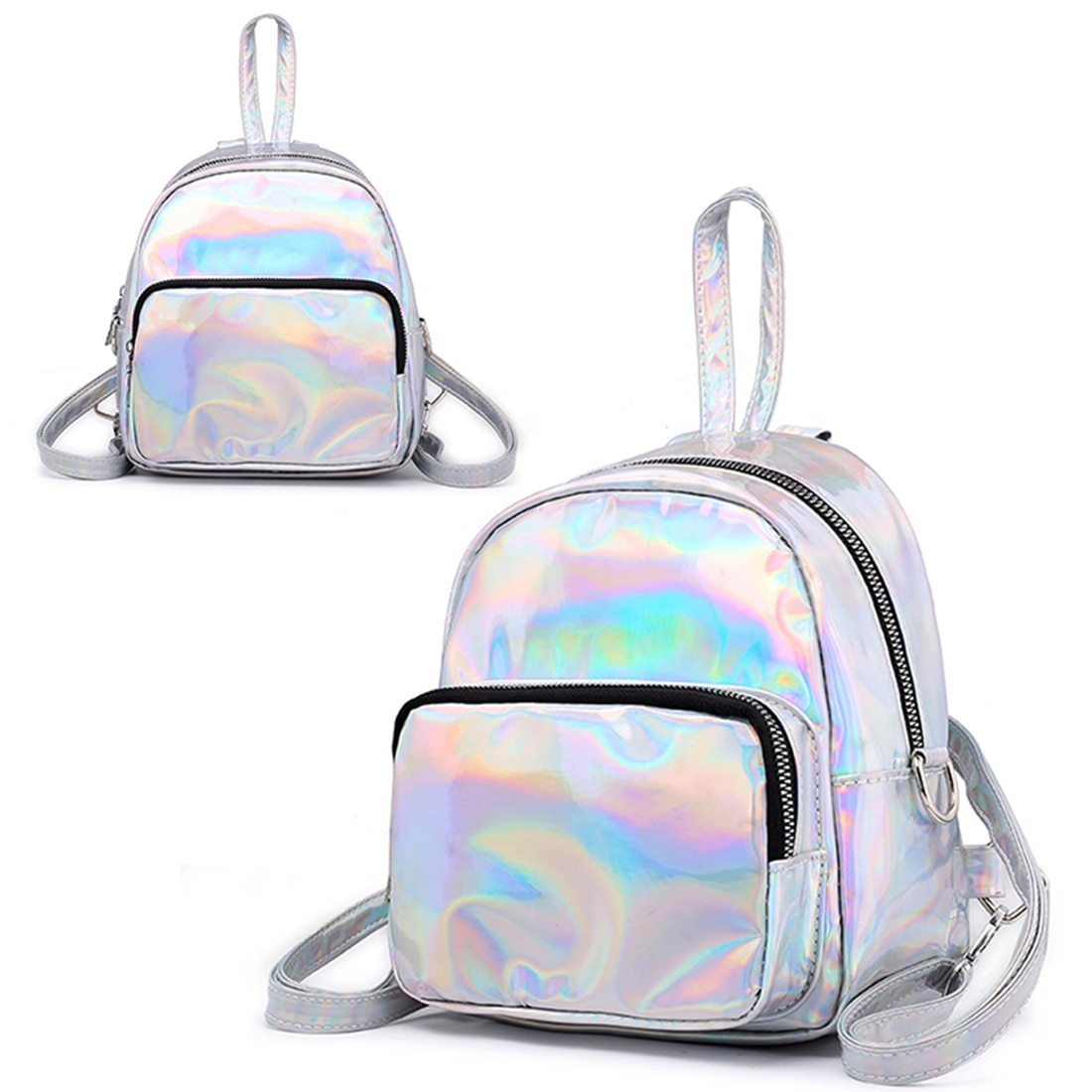 holographic transparent mini backpack Holographic Leather Mini Transparent Travel Bags for Girls, Black