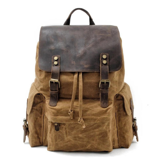 Large Capacity Waxed Canvas Leather Waterproof Daypack 76 Liter Backpack-Canvas and Leather Backpack-Innovato Design-Dark Brown-Innovato Design