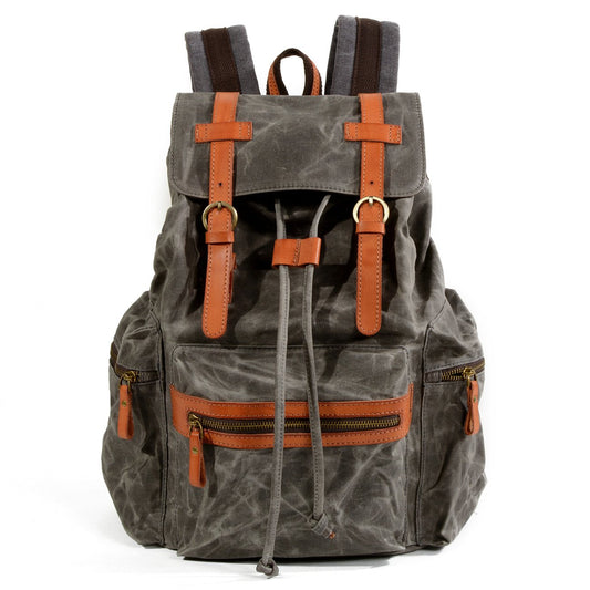 Black and Brown Waterproof Canvas Leather Backpack-Canvas and Leather Backpack-Innovato Design-Gray-Innovato Design