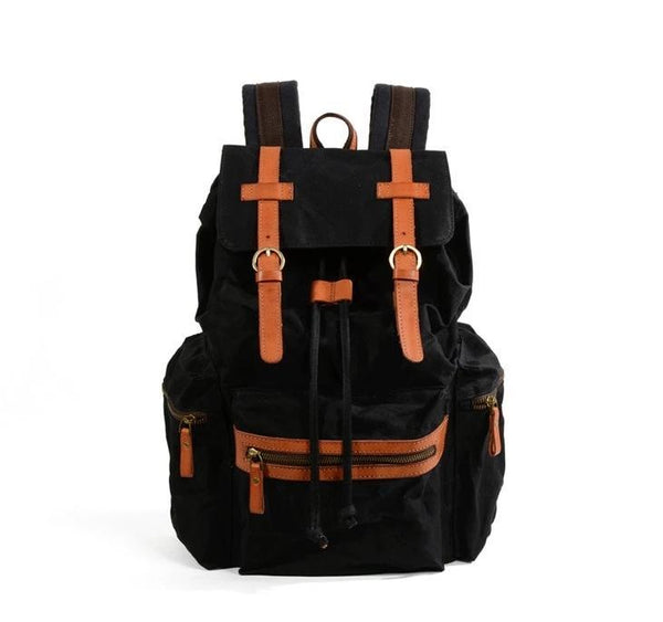 Black and Brown Waterproof Canvas Leather Backpack-Canvas and Leather Backpack-Innovato Design-Black-Innovato Design