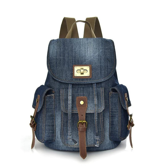 Blue and Green Denim Canvas School 20 to 35 Liter Backpack-Denim Backpacks-Innovato Design-Blue-Innovato Design