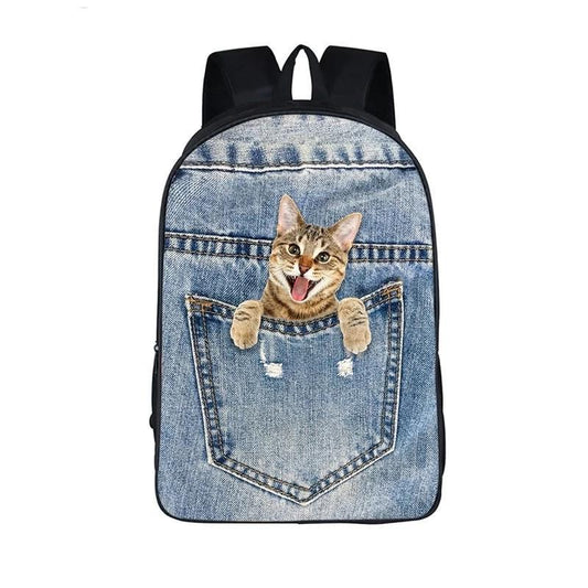 Blue Nylon Denim 20 to 35 Litre Backpack with Pet Design for Children-Denim Backpacks-Innovato Design-Heart-Innovato Design