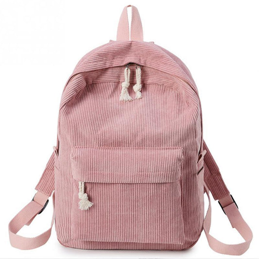 Velvet Lightweight Backpack for Students-corduroy backpacks-Innovato Design-Pink-Innovato Design