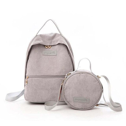 2 Pieces Corduroy School 20 to 35 Litre Backpack-corduroy backpacks-Innovato Design-Gray-Innovato Design