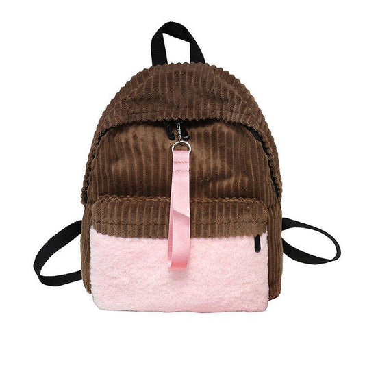 Two Tone Corduroy School Backpacks-corduroy backpacks-Innovato Design-Brown-Innovato Design