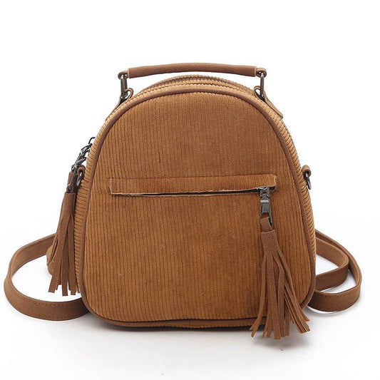 Bohemian Corduroy Small Tassel 20 Litre Backpack-corduroy backpacks-Innovato Design-Brown-Innovato Design